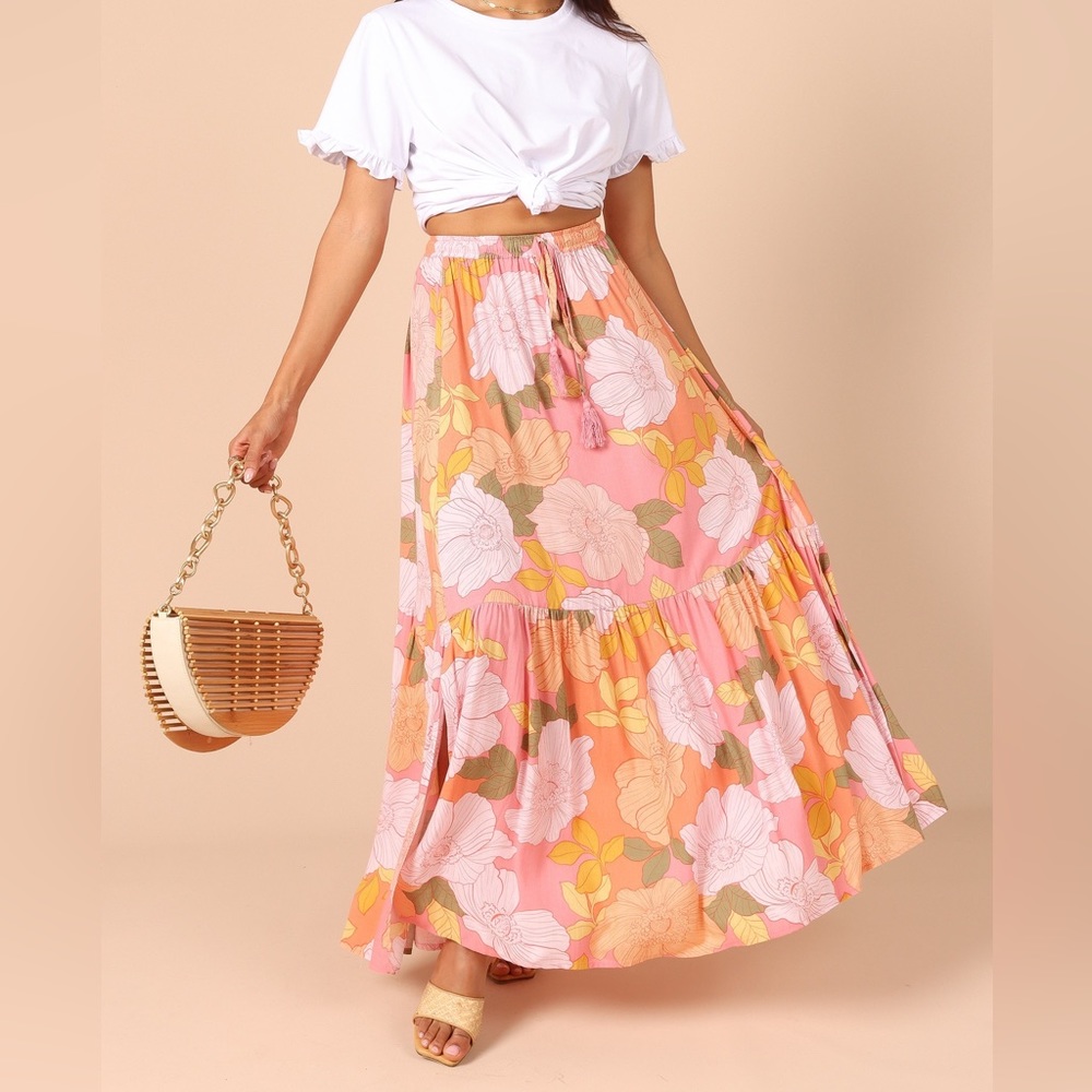 Petal & Pup Pink Orange Floral Maxi Skirt